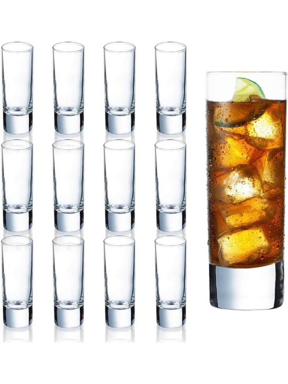 Set of 12 Clear Heavy Base Shot Glasses - 2 oz Tall Glasses for Whiskey, Tequila